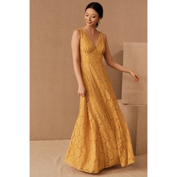 BHLDN Mustard Lace Maxi Dress